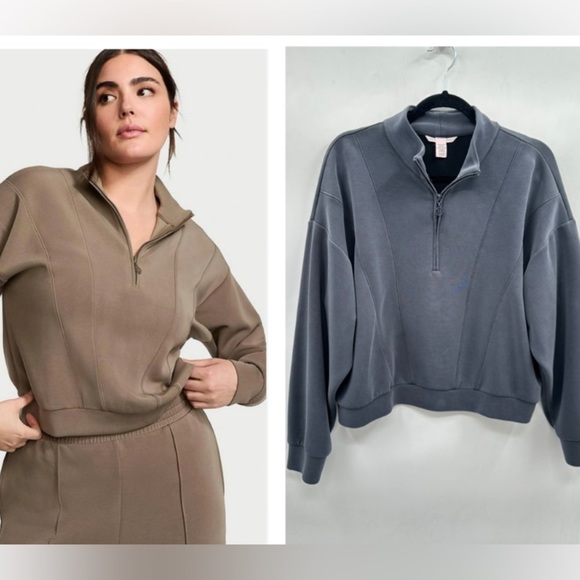 VICTORIA SECRET Grey .5 zip woman soft oversized lightweight scuba sweatshirt XL - Picture 1 of 12